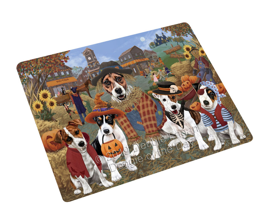 Halloween 'Round Town And Fall Pumpkin Scarecrow Both Jack Russell Terrier Dogs Large Refrigerator / Dishwasher Magnet RMAG104460