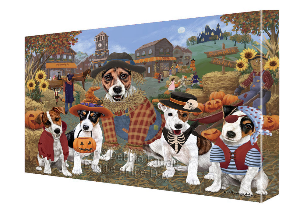 Halloween 'Round Town And Fall Pumpkin Scarecrow Both Jack Russell Terrier Dogs Canvas Print Wall Art Décor CVS139634