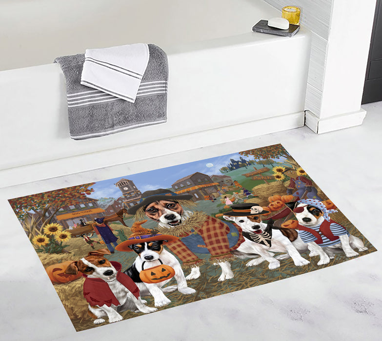 Halloween 'Round Town and Fall Pumpkin Scarecrow Both Jack Russell Dogs Bath Mat