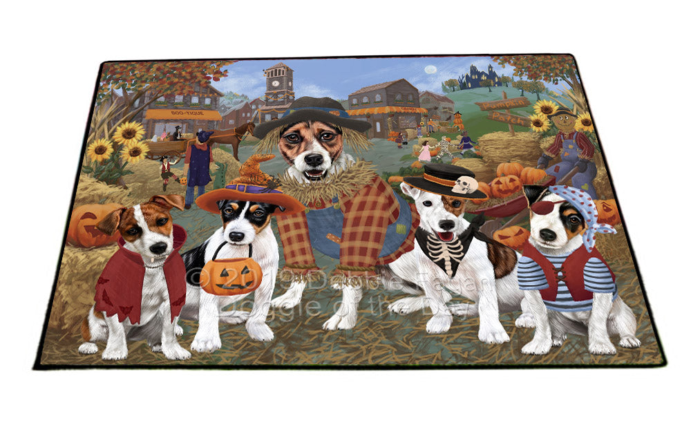 Halloween 'Round Town And Fall Pumpkin Scarecrow Both Jack Russell Terrier Dogs Floormat FLMS53960