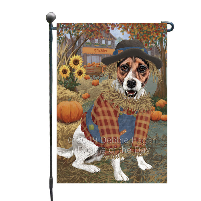 Halloween 'Round Town And Fall Pumpkin Scarecrow Both Jack Russell Terrier Dogs Garden Flag GFLG65666