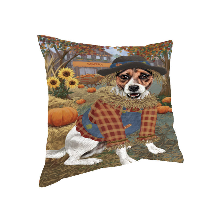 Halloween 'Round Town And Fall Pumpkin Scarecrow Both Jack Russell Terrier Dogs Pillow PIL82664