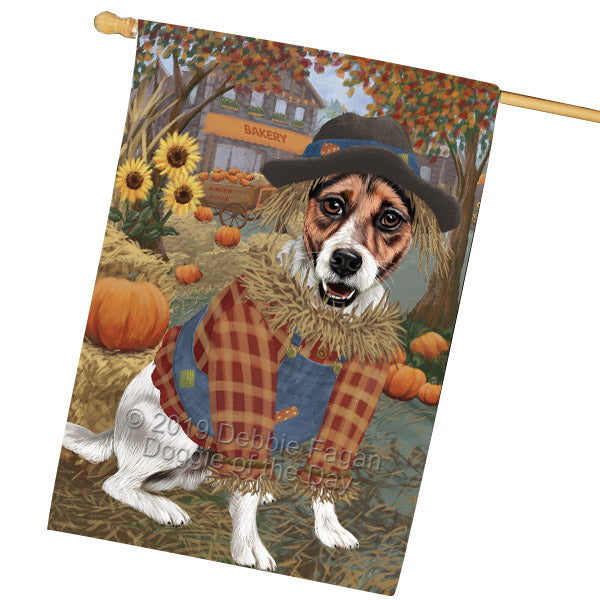 Halloween 'Round Town And Fall Pumpkin Scarecrow Both Jack Russell Terrier Dogs House Flag FLG65722