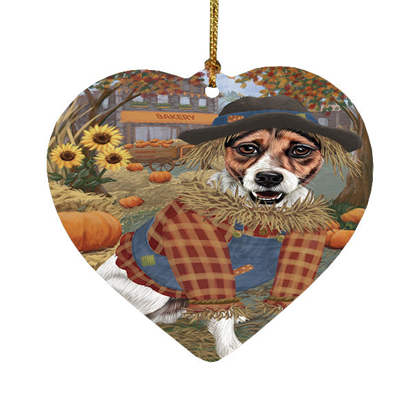 Fall Pumpkin Scarecrow Jack Russell Terrier Dogs Heart Christmas Ornament HPOR57566