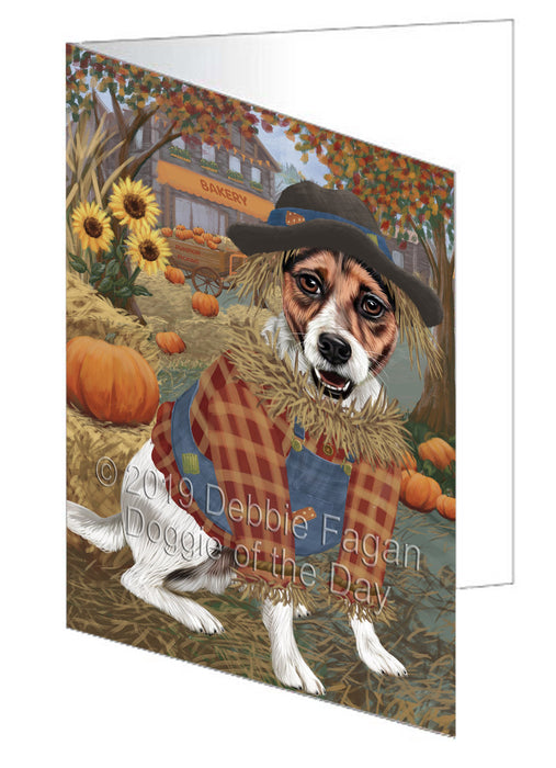 Fall Pumpkin Scarecrow Jack Russell Terrier Dog Handmade Artwork Assorted Pets Greeting Cards and Note Cards with Envelopes for All Occasions and Holiday Seasons GCD78044
