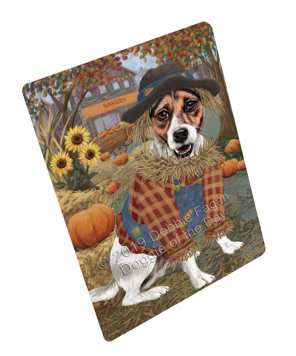 Halloween 'Round Town And Fall Pumpkin Scarecrow Both Jack Russell Terrier Dogs Large Refrigerator / Dishwasher Magnet RMAG104826