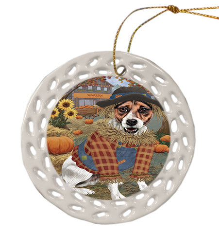 Fall Pumpkin Scarecrow Jack Russell Terrier Dogs Ceramic Doily Ornament DPOR57566