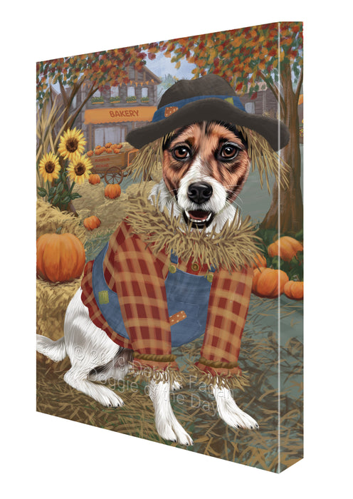 Halloween 'Round Town And Fall Pumpkin Scarecrow Both Jack Russell Terrier Dogs Canvas Print Wall Art Décor CVS140183