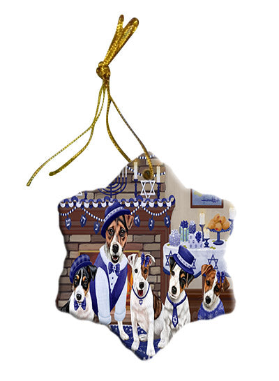 Happy Hanukkah Family Jack Russell Terrier Dogs Star Porcelain Ornament SPOR57627