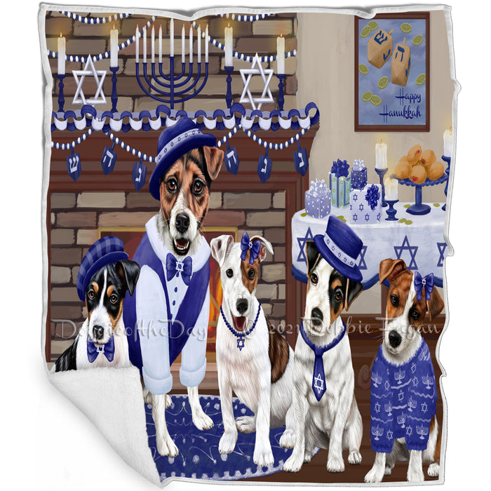 Happy Hanukkah Family and Happy Hanukkah Both Jack Russell Terrier Dogs Blanket BLNKT140609
