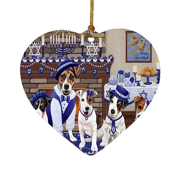 Happy Hanukkah Family Jack Russell Terrier Dogs Heart Christmas Ornament HPOR57627