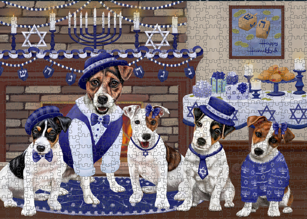 Happy Hanukkah Family and Happy Hanukkah Both Jack Russell Terrier Dogs Puzzle with Photo Tin PUZL96816