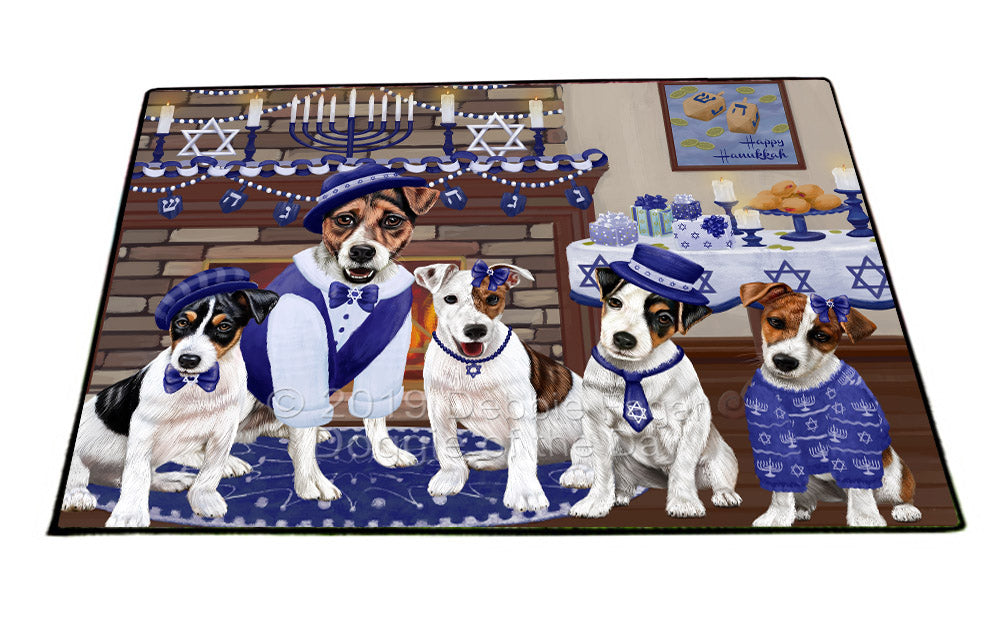 Happy Hanukkah Family and Happy Hanukkah Both Jack Russell Terrier Dogs Floormat FLMS54143