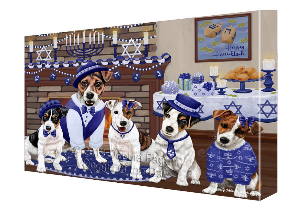 Happy Hanukkah Family and Happy Hanukkah Both Jack Russell Terrier Dogs Canvas Print Wall Art Décor CVS141236