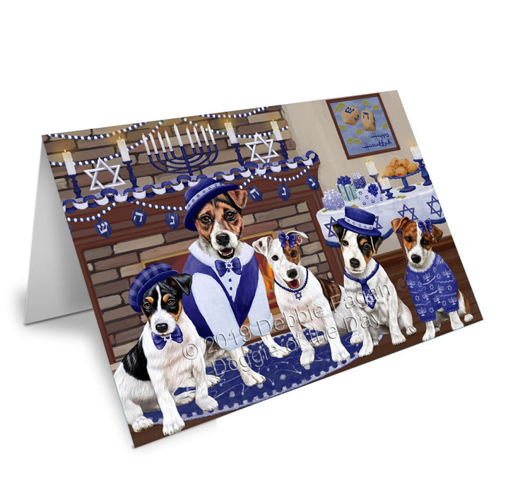 Happy Hanukkah Family Jack Russell Terrier Dogs Handmade Artwork Assorted Pets Greeting Cards and Note Cards with Envelopes for All Occasions and Holiday Seasons GCD78227
