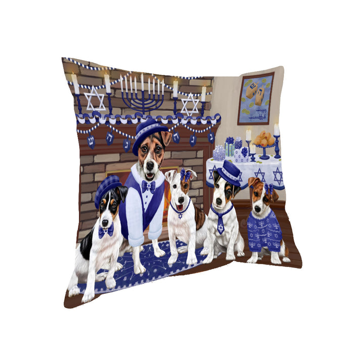 Happy Hanukkah Family and Happy Hanukkah Both Jack Russell Terrier Dogs Pillow PIL82908