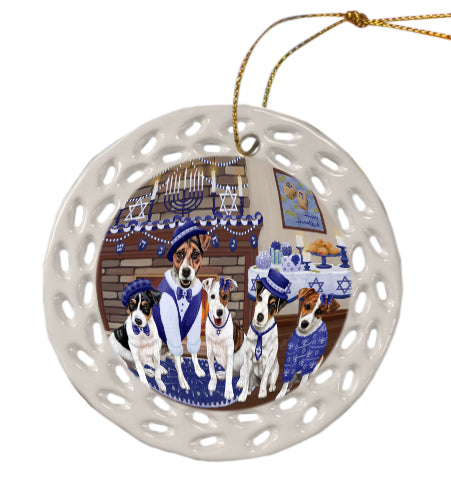 Happy Hanukkah Family Jack Russell Terrier Dogs Doily Ornament DPOR57985