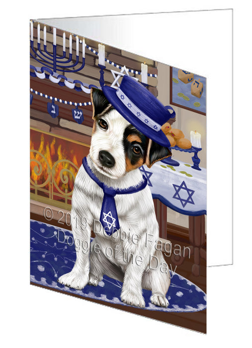 Happy Hanukkah Jack Russell Terrier Dog Handmade Artwork Assorted Pets Greeting Cards and Note Cards with Envelopes for All Occasions and Holiday Seasons GCD78395