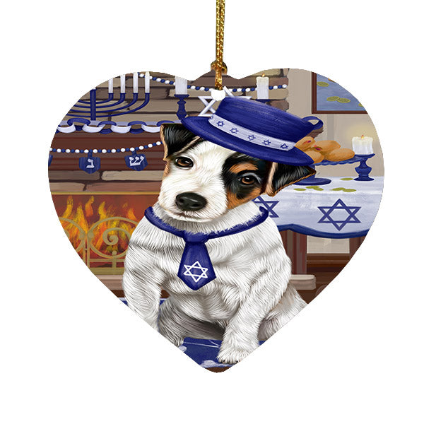 Happy Hanukkah Jack Russell Terrier Dog Heart Christmas Ornament HPOR57683