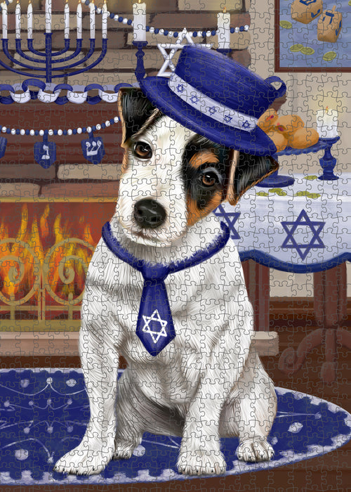 Happy Hanukkah Family and Happy Hanukkah Both Jack Russell Terrier Dog Puzzle with Photo Tin PUZL97040