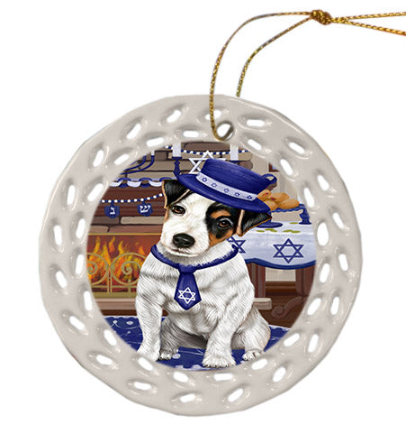 Happy Hanukkah Jack Russell Terrier Dog Ceramic Doily Ornament DPOR57683