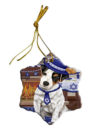Happy Hanukkah Jack Russell Terrier Dog Star Porcelain Ornament SPOR57683