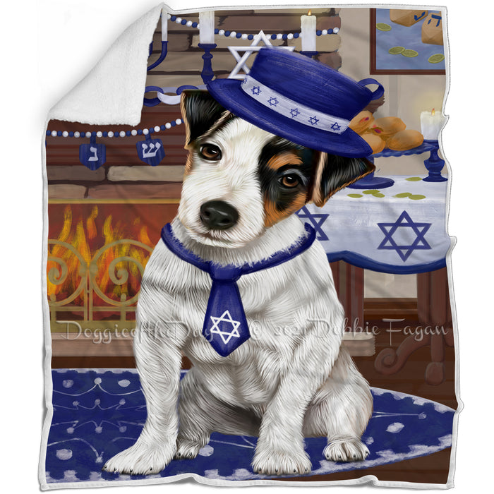 Happy Hanukkah Family and Happy Hanukkah Both Jack Russell Terrier Dog Blanket BLNKT140105