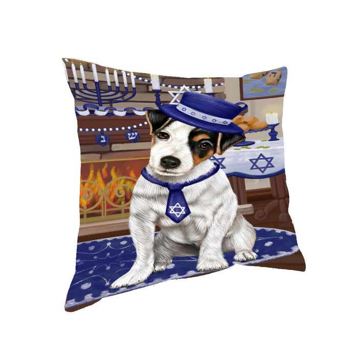 Happy Hanukkah Family and Happy Hanukkah Both Jack Russell Terrier Dog Pillow PIL83132
