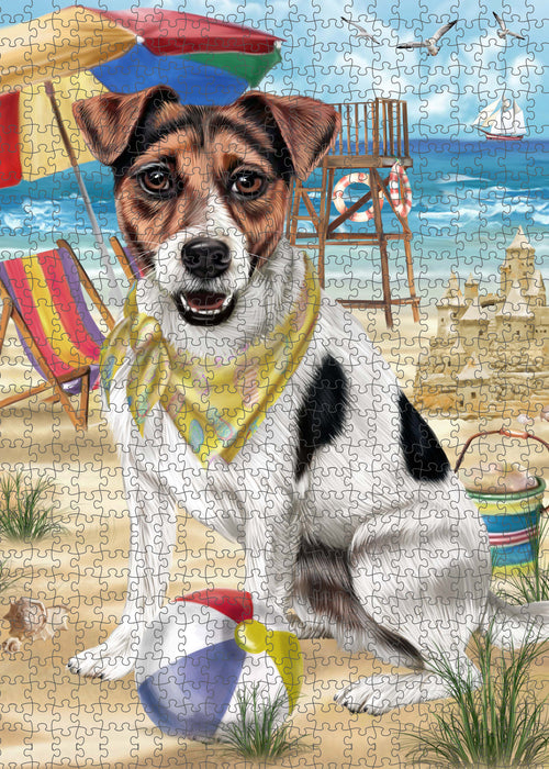 Pet Friendly Beach Jack Russell Terrier Dog Portrait Jigsaw Puzzle for Adults Animal Interlocking Puzzle Game Unique Gift for Dog Lover's with Metal Tin Box PZL451