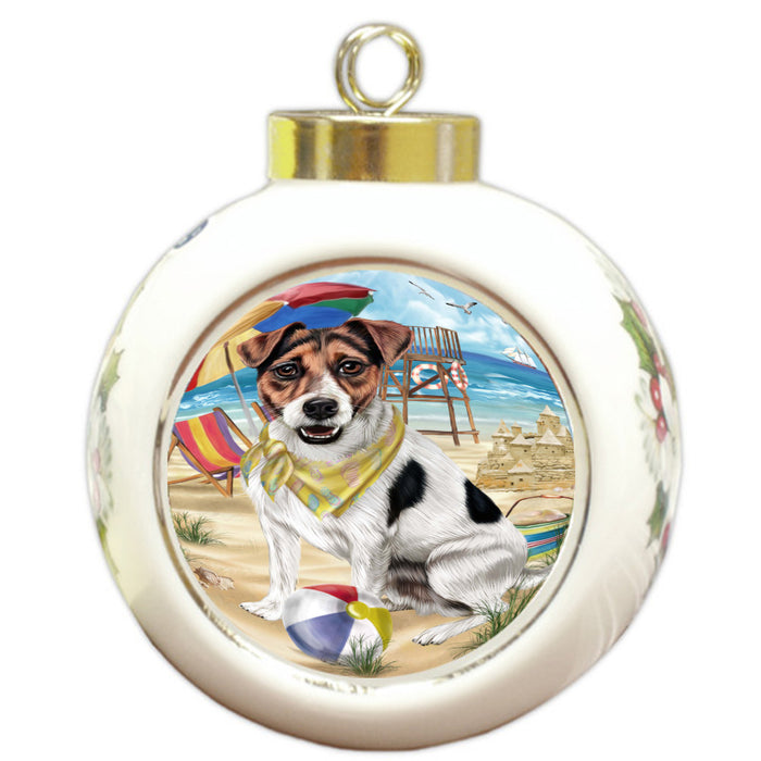 Pet Friendly Beach Jack Russell Terrier Dog Round Ball Christmas Ornament Pet Decorative Hanging Ornaments for Christmas X-mas Tree Decorations - 3" Round Ceramic Ornament, RBPOR59404
