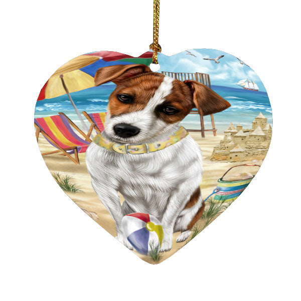 Pet Friendly Beach Jack Russell Terrier Dog  Heart Christmas Ornament HPORA58912