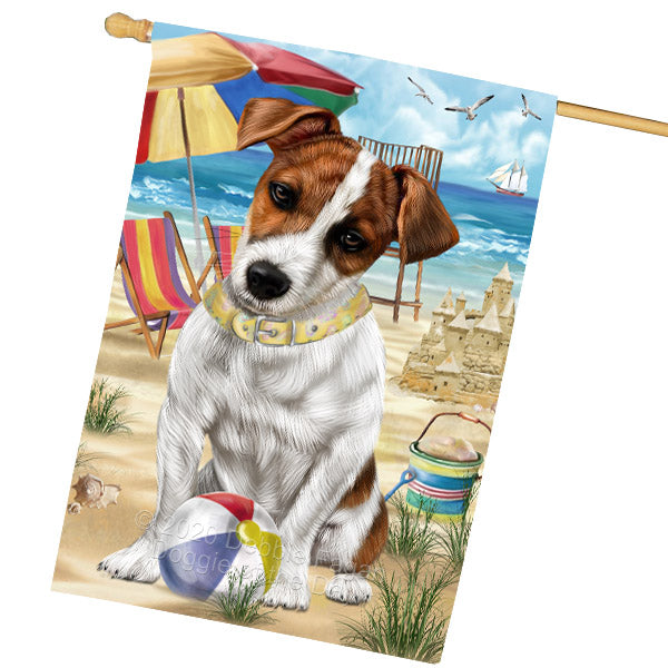Pet Friendly Beach Jack Russell Terrier Dog House Flag Outdoor Decorative Double Sided Pet Portrait Weather Resistant Premium Quality Animal Printed Home Decorative Flags 100% Polyester FLG68921
