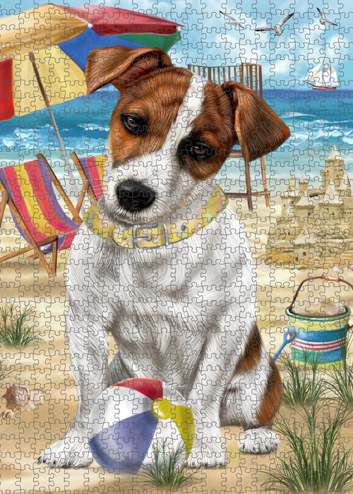 Pet Friendly Beach Jack Russell Terrier Dog Portrait Jigsaw Puzzle for Adults Animal Interlocking Puzzle Game Unique Gift for Dog Lover's with Metal Tin Box PZL452