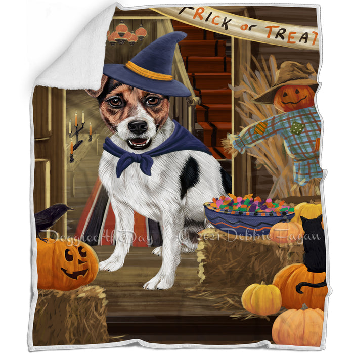 Enter at Own Risk Trick or Treat Halloween Jack Russell Terrier Dog Blanket BLNKT95817