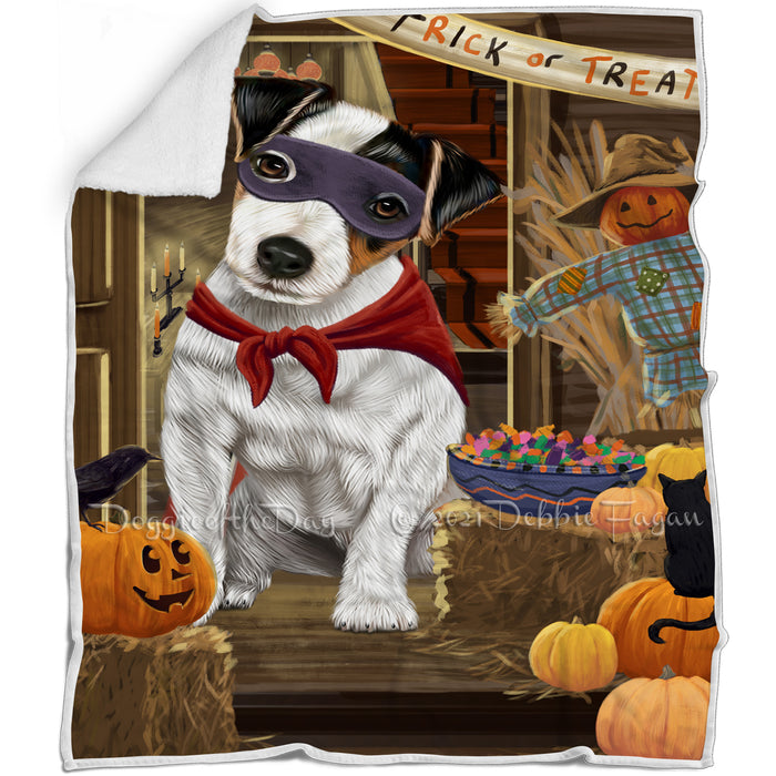 Enter at Own Risk Trick or Treat Halloween Jack Russell Terrier Dog Blanket BLNKT95826