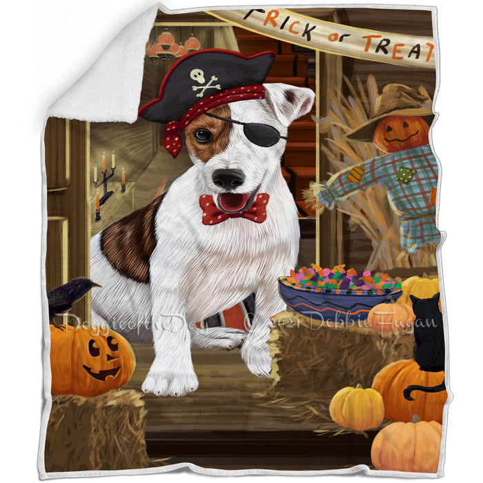 Enter at Own Risk Trick or Treat Halloween Jack Russell Terrier Dog Blanket BLNKT95835