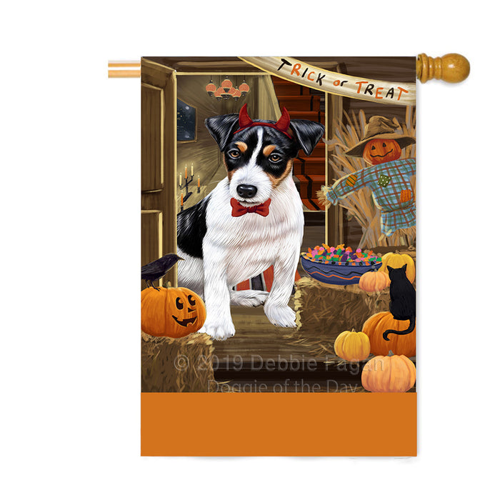 Personalized Enter at Own Risk Trick or Treat Halloween Jack Russell Terrier Dog Custom House Flag FLG-DOTD-A59675