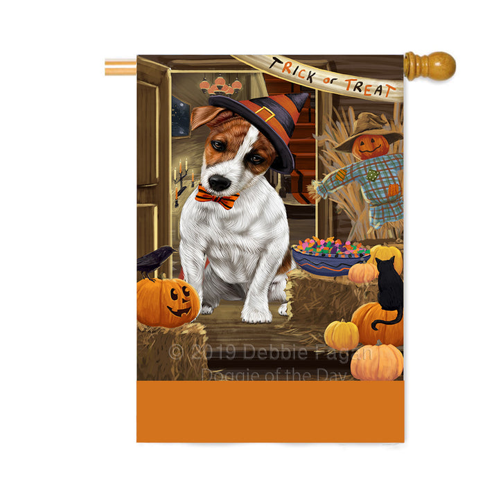 Personalized Enter at Own Risk Trick or Treat Halloween Jack Russell Terrier Dog Custom House Flag FLG-DOTD-A59676