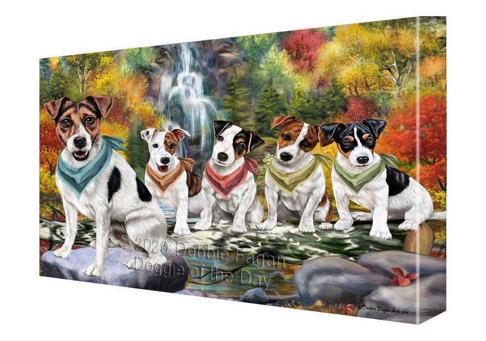 Scenic Waterfall Jack Russell Terrier Dogs Canvas Wall Art - Premium Quality Ready to Hang Room Decor Wall Art Canvas - Unique Animal Printed Digital Painting for Decoration
