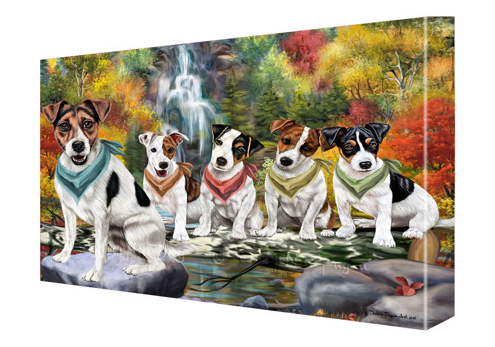 Scenic Waterfall Jack Russell Dogs Canvas Wall Art - Premium Quality Ready to Hang Room Decor Wall Art Canvas - Unique Animal Printed Digital Painting for Decoration