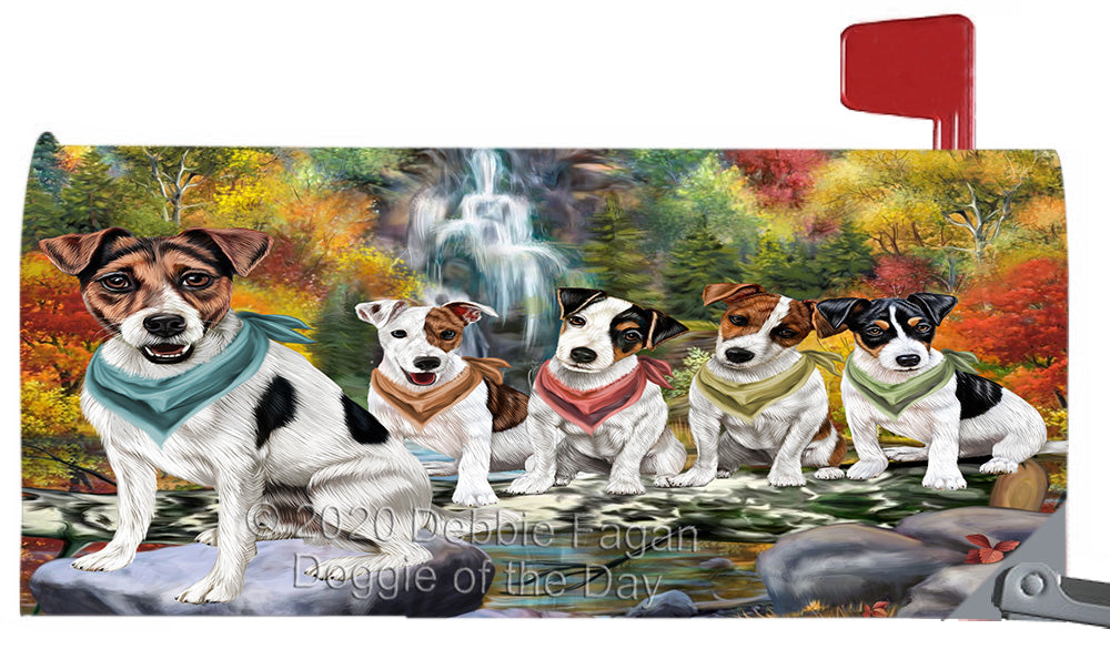 Scenic Waterfall Jack Russell Terrier Dogs Magnetic Mailbox Cover Both Sides Pet Theme Printed Decorative Letter Box Wrap Case Postbox Thick Magnetic Vinyl Material