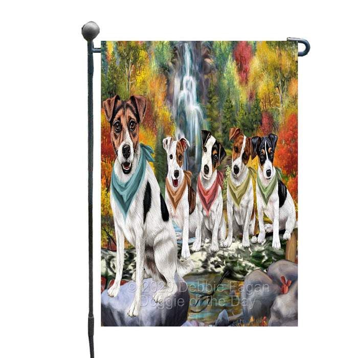 Scenic Waterfall Jack Russell Terrier Dogs Garden Flags Outdoor Decor for Homes and Gardens Double Sided Garden Yard Spring Decorative Vertical Home Flags Garden Porch Lawn Flag for Decorations