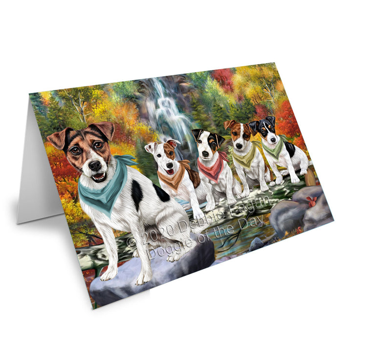 Scenic Waterfall Jack Russell Terrier Dogs Handmade Artwork Assorted Pets Greeting Cards and Note Cards with Envelopes for All Occasions and Holiday Seasons