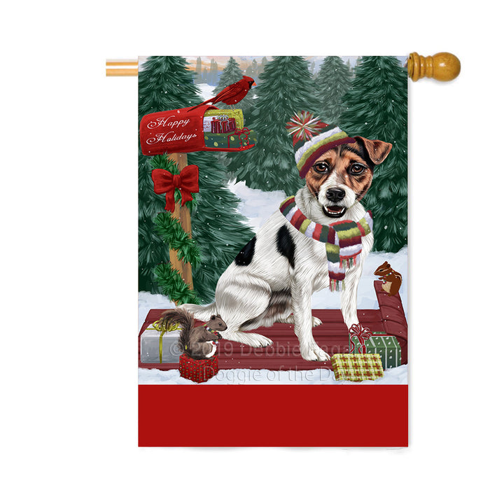Personalized Merry Christmas Woodland Sled Jack Russell Terrier Dog Custom House Flag FLG-DOTD-A61666