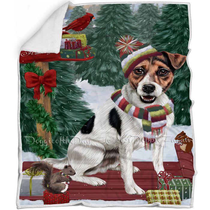 Merry Christmas Woodland Sled Jack Russell Terrier Dog Blanket BLNKT114006