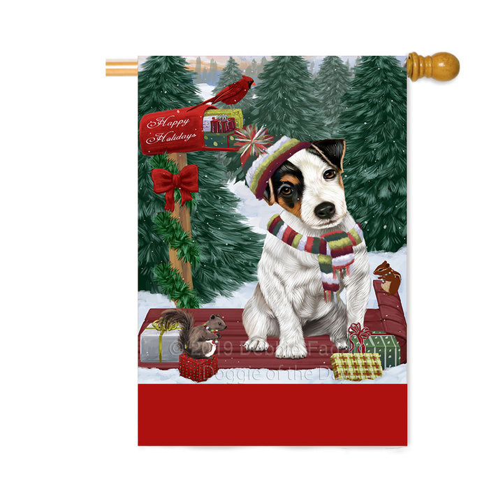 Personalized Merry Christmas Woodland Sled Jack Russell Terrier Dog Custom House Flag FLG-DOTD-A61667
