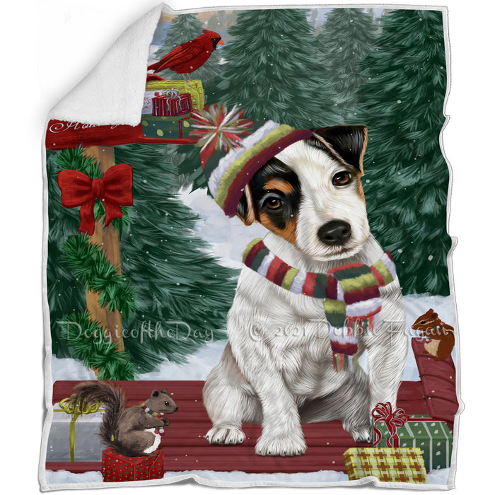 Merry Christmas Woodland Sled Jack Russell Terrier Dog Blanket BLNKT114015
