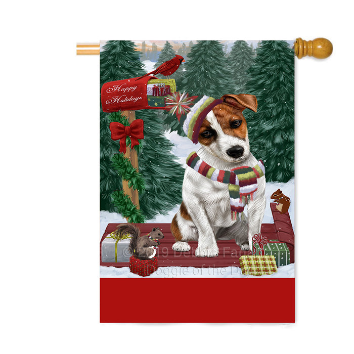 Personalized Merry Christmas Woodland Sled Jack Russell Terrier Dog Custom House Flag FLG-DOTD-A61668