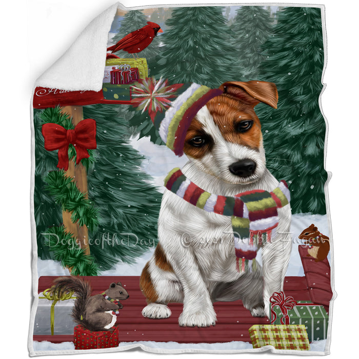 Merry Christmas Woodland Sled Jack Russell Terrier Dog Blanket BLNKT114024