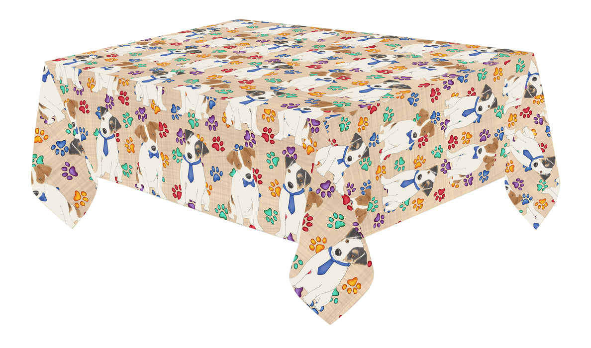 Rainbow Paw Print Jack Russell Terrier Dogs Blue Cotton Linen Tablecloth